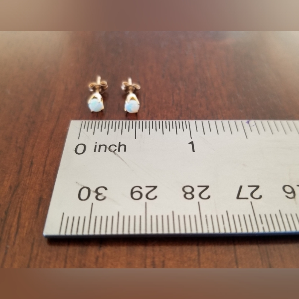 10K Gold Opal Stud Earrings - Picture 5 of 6
